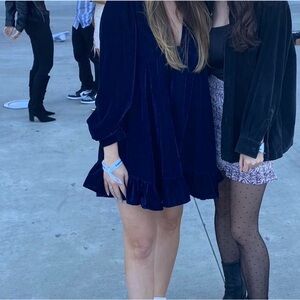 Free People Navy Blue Velvet Dress